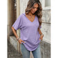 Martine Purple Lightweight V‑Neck Short Sleeve Hoodie