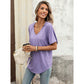 Martine Purple Lightweight V‑Neck Short Sleeve Hoodie