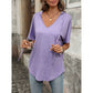 Martine Purple Lightweight V‑Neck Short Sleeve Hoodie