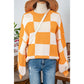 Maryam Orange Checkered Bishop Sleeve Sweater