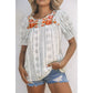 Maryliz White Floral Embroidered Ethnic Printed Crinkle Blouse