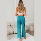 Mary Pat Teal Mineral Wash Lace-up High Waist Raw Hem Patched Pocket Pants