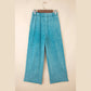 Mary Pat Teal Mineral Wash Lace-up High Waist Raw Hem Patched Pocket Pants