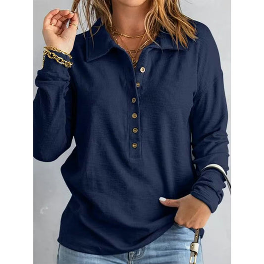 Matilda Navy Button Front Long Sleeve Top