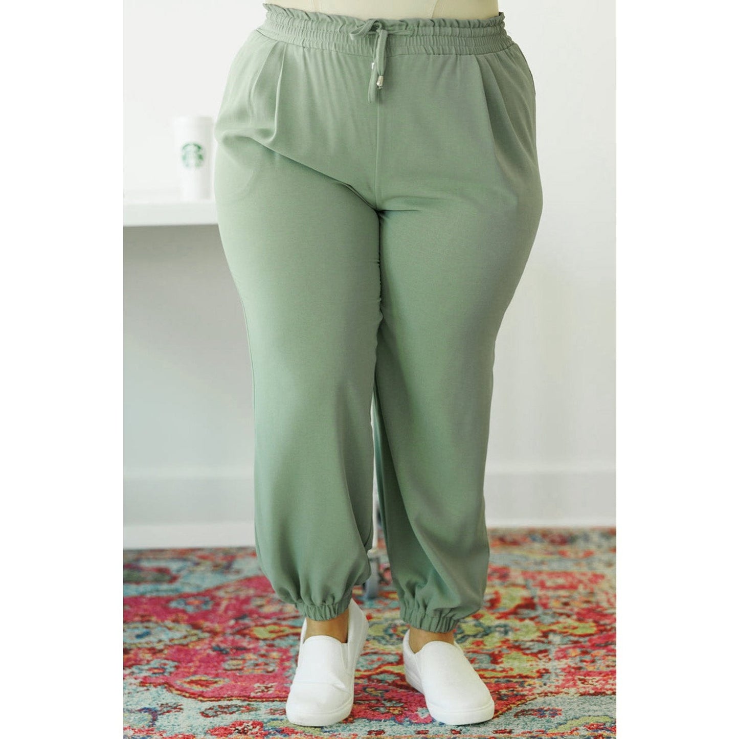 Matti Green PLUS SIZE Drawstring Shirred Waist Casual Jogger Pants