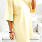 Matty Yellow Cream Eyelet Embroidered Lace Splicing Sleeve Loose T Shirt Dress
