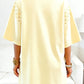 Matty Yellow Cream Eyelet Embroidered Lace Splicing Sleeve Loose T Shirt Dress