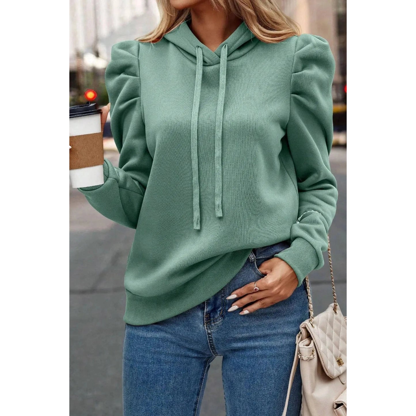 Maude Green Hooded Long Sleeve Sweatshirt