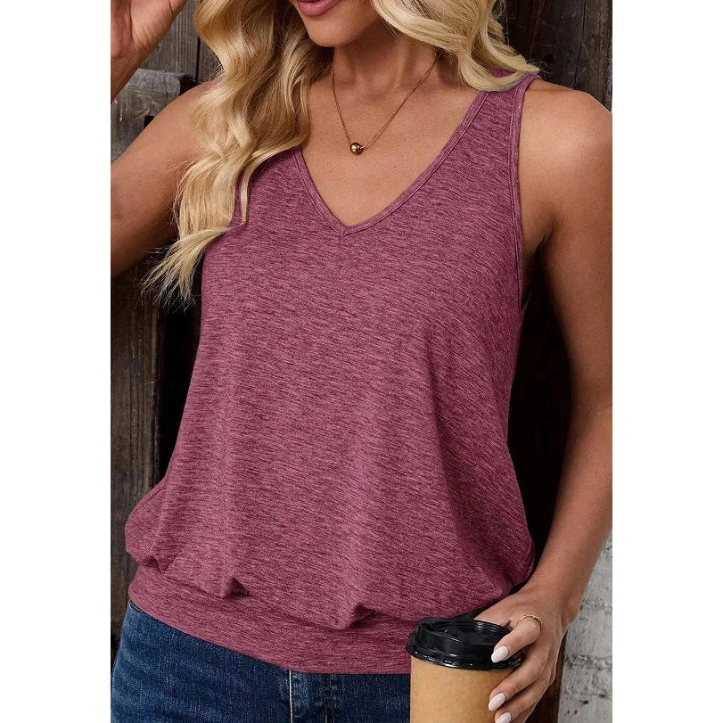 Dedi Mauve V Neck Draped Sleeveless Tank
