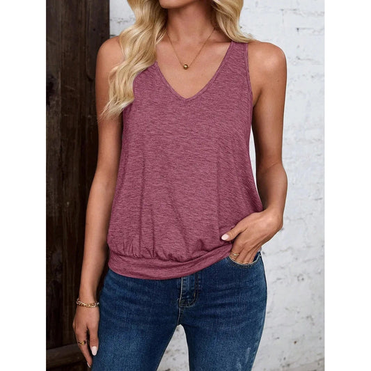 Dedi Mauve V Neck Draped Sleeveless Tank