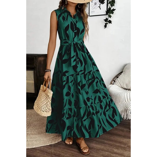 Maven Green Sleeveless Waist Cinching Dress
