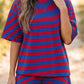 Maxanne Navy Stripe Ribbed Cotton Two-Piece Short Set with Chest Patch Detail