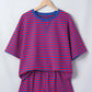 Maxanne Navy Stripe Ribbed Cotton Two-Piece Short Set with Chest Patch Detail
