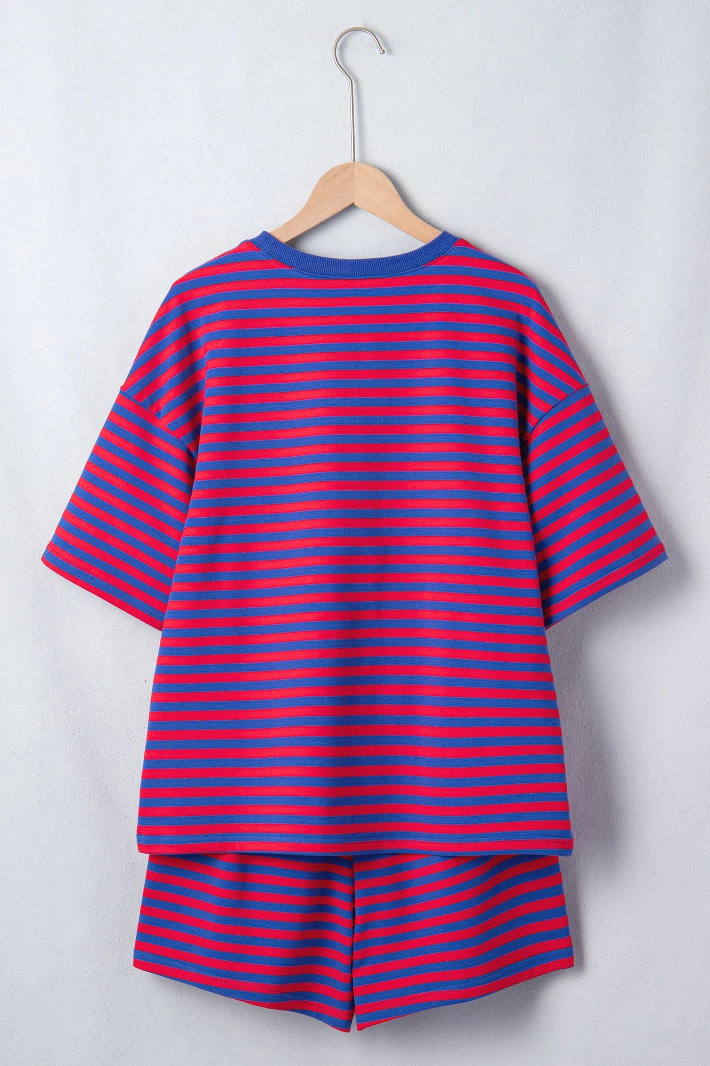 Maxanne Navy Stripe Ribbed Cotton Two-Piece Short Set with Chest Patch Detail