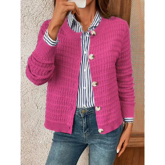Maxie Pink Textured Knit Button Front Cardigan
