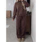 Maxine Coffee Piping Trim Mock Neck Pullover Drawstring Pants Set