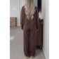 Maxine Coffee Piping Trim Mock Neck Pullover Drawstring Pants Set
