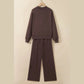 Maxine Coffee Piping Trim Mock Neck Pullover Drawstring Pants Set