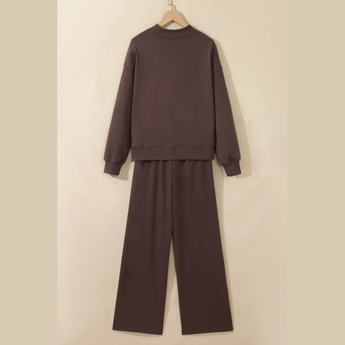 Maxine Coffee Piping Trim Mock Neck Pullover Drawstring Pants Set