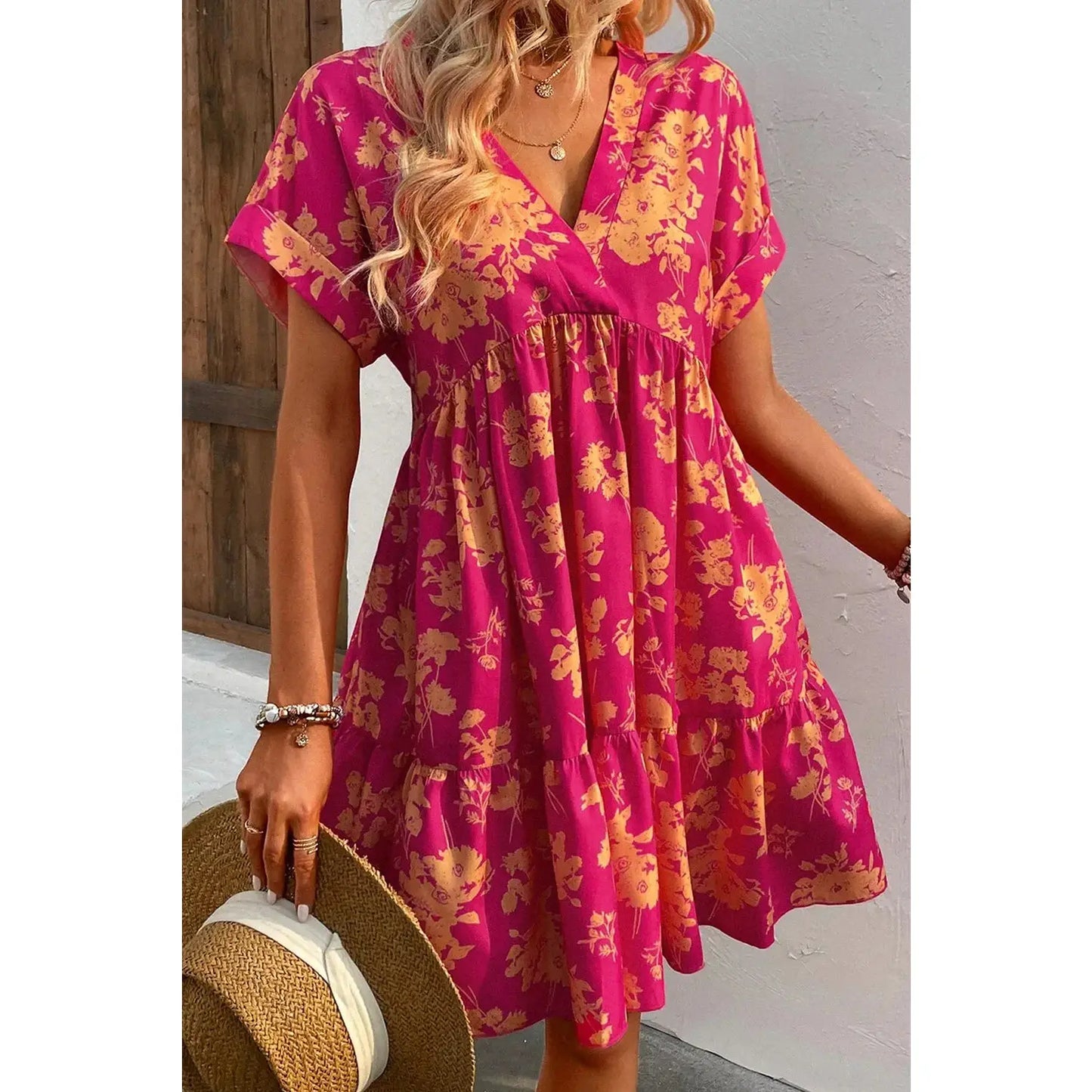 Maybelle Floral Print Batwing Sleeve Smock Dress