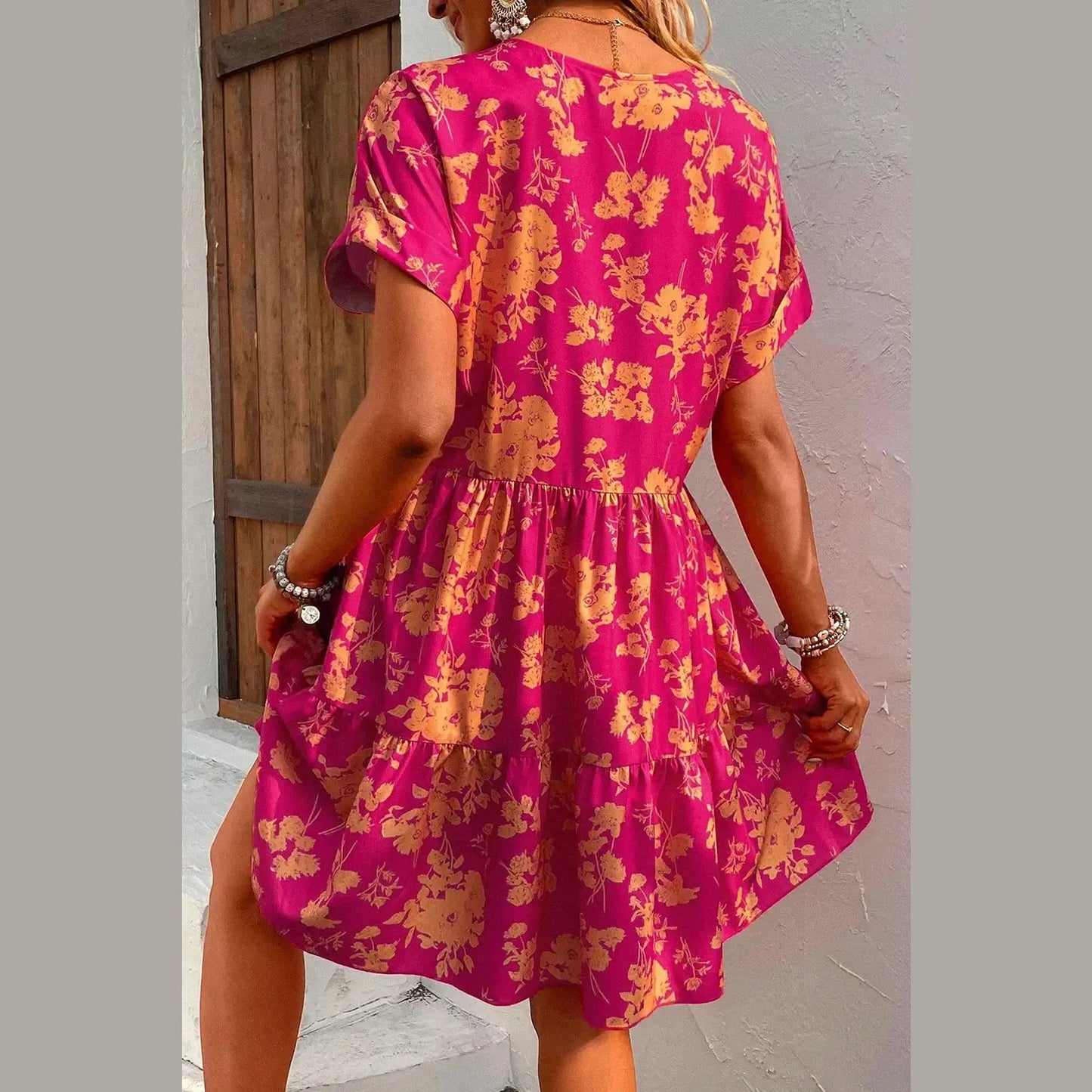 Maybelle Floral Print Batwing Sleeve Smock Dress