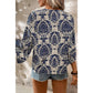 Maye Blue Vintage Flower Tree Quarter Sleeve V Neck Blouse