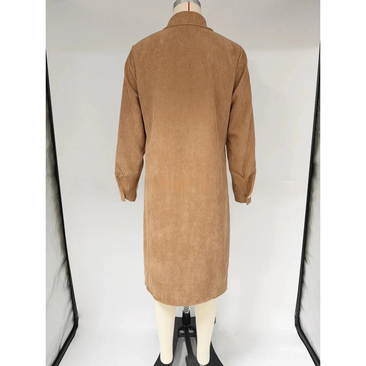 Mayven Khaki Corduroy Mid Length Shirt Dress