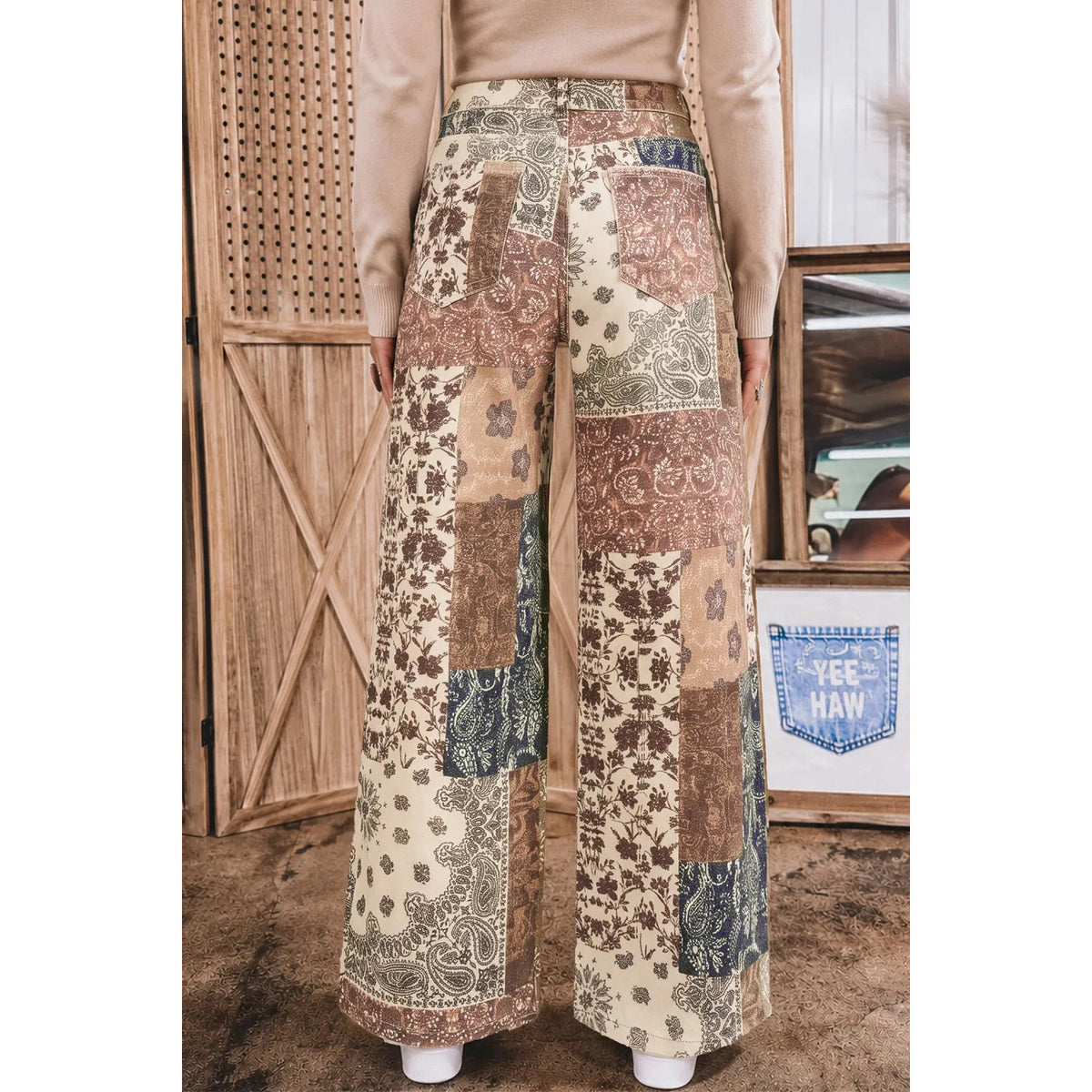 Mazie Khaki Patchwork Print Casual Shift Jeans
