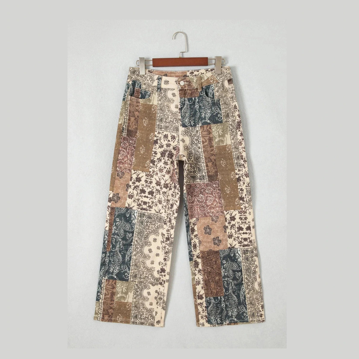 Mazie Khaki Patchwork Print Casual Shift Jeans