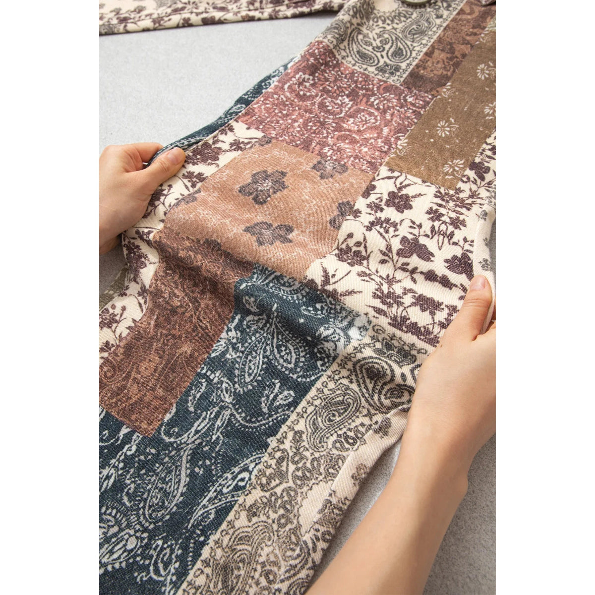 Mazie Khaki Patchwork Print Casual Shift Jeans