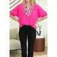 Mckenna Pink Dolman Half Sleeve Leopard Patchwork Trim V Neck Blouse