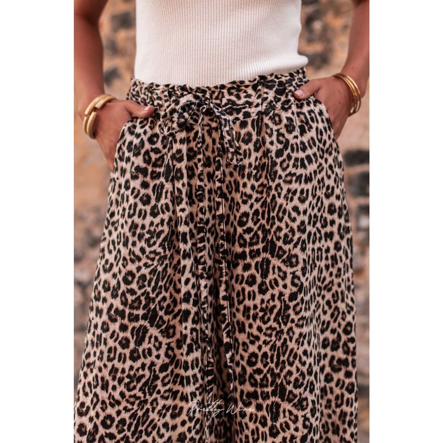 Meeka Desert Palm Boho Leopard Wide Leg Pants