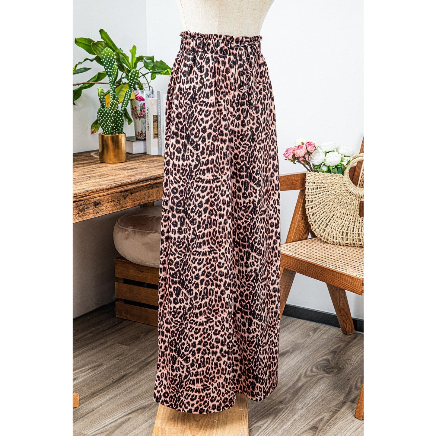 Meeka Desert Palm Boho Leopard Wide Leg Pants