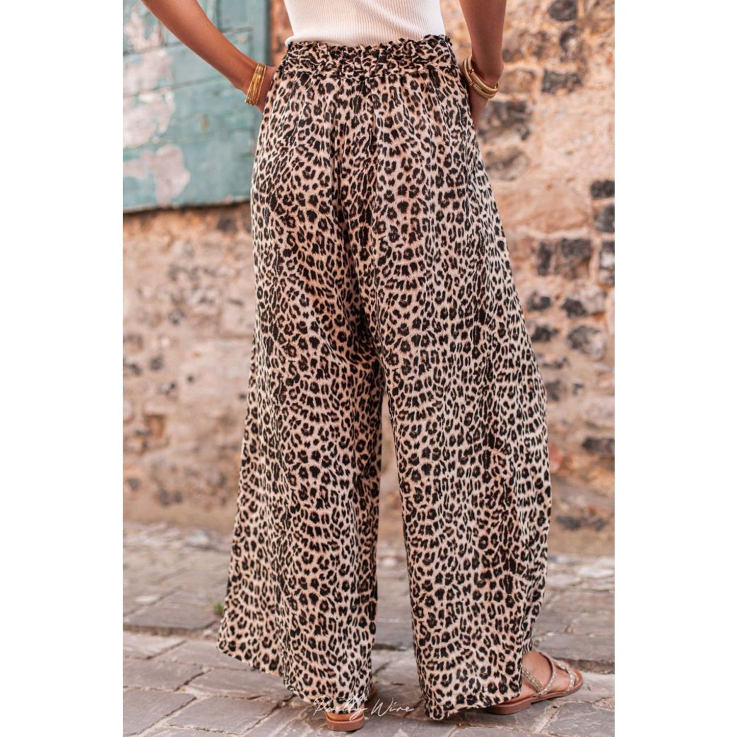 Meeka Desert Palm Boho Leopard Wide Leg Pants