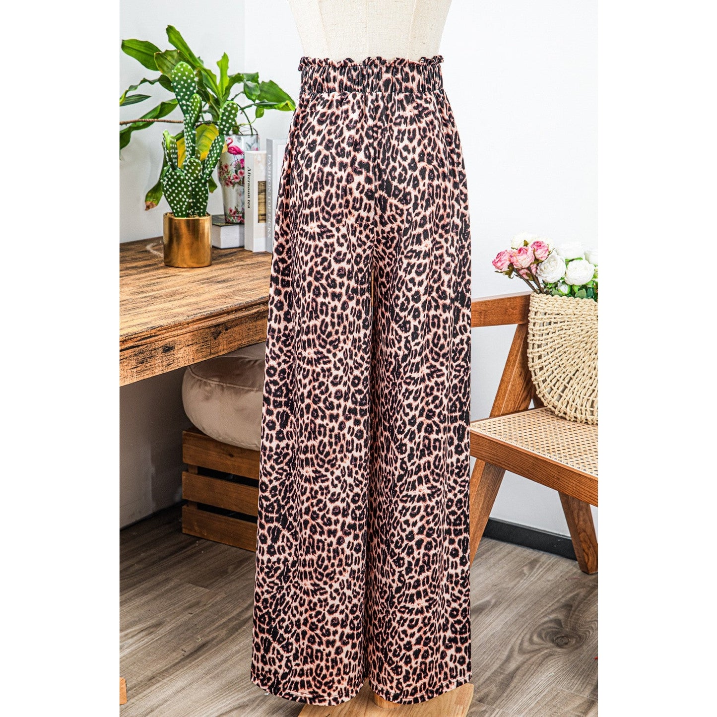 Meeka Desert Palm Boho Leopard Wide Leg Pants