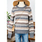 Melany Grey Stripe Color Block Ribbed Edge Round Neck Sweater