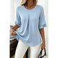 Mel Light Blue Ruffle Half Sleeve Pleated Blouse