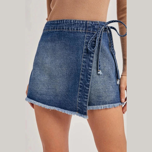 Melinda Wrapped Tied Waist Denim Skort