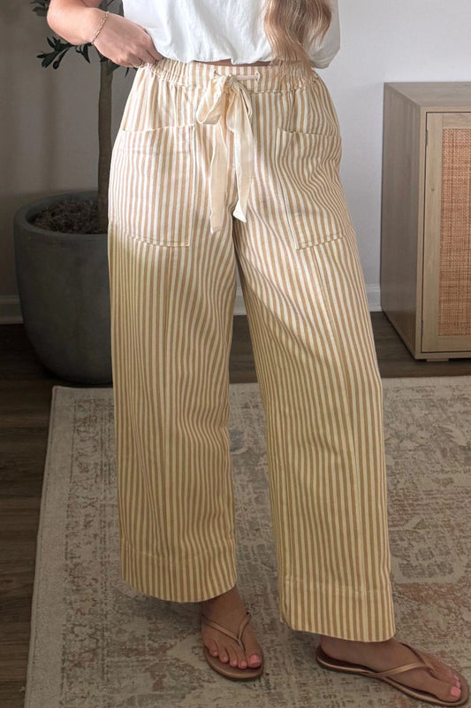 Melania Stripe Ribbon Drawstring Waist Full-Length Shift Pant