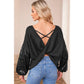 Melania Black Sequin Patchwork Sleeve Open Back Waffle Knit Top