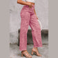 Melba Pink Leopard Frayed Edge Wide Leg High Waist Jeans