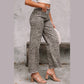 Melba Brown Leopard Frayed Edge Wide Leg High Waist Jeans