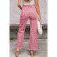 Melba Pink Leopard Frayed Edge Wide Leg High Waist Jeans