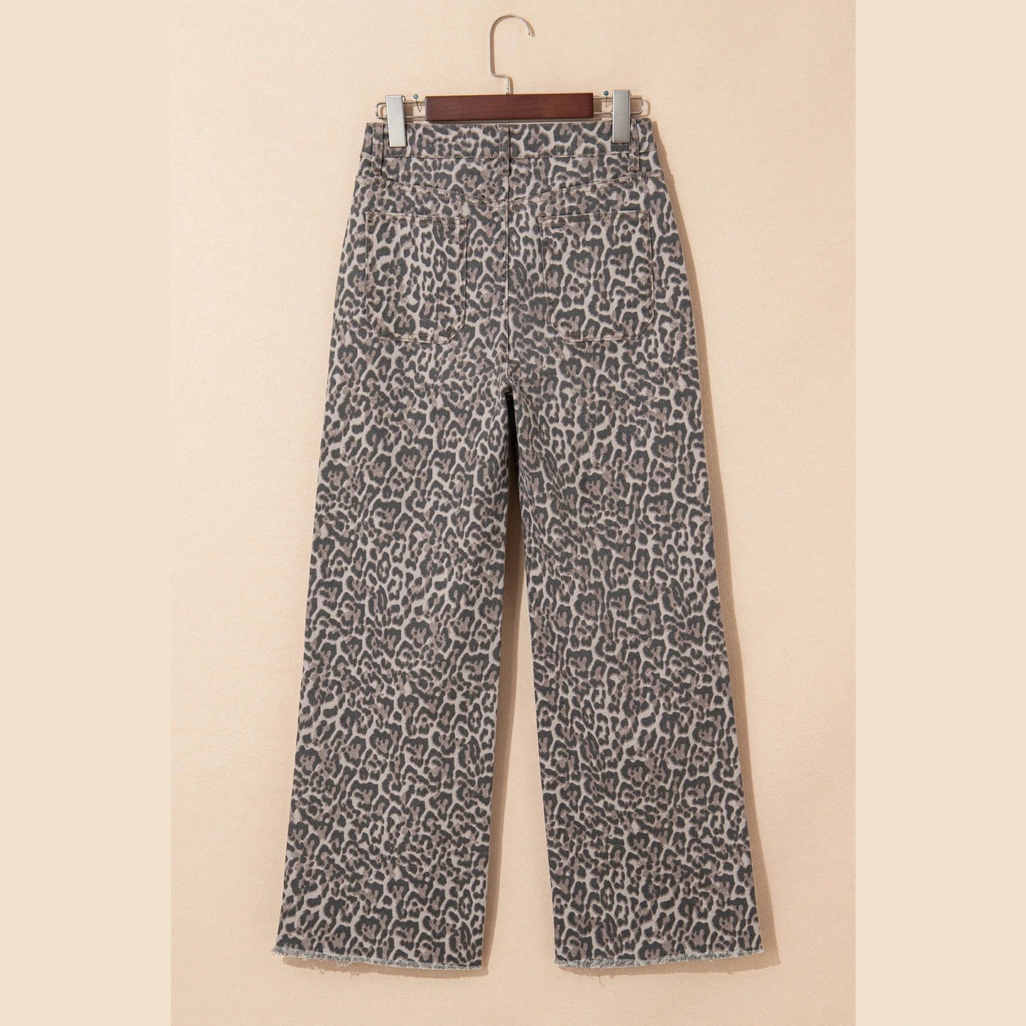 Melba Brown Leopard Frayed Edge Wide Leg High Waist Jeans