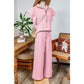 Melinda Pink Textured Ruffled Sleeve Zipped Top and Wide Leg Pants Set