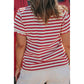 Meliza Red Stripe Plus Size Scalloped Trim Round Neck Short Sleeve Top