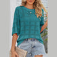 Mellie Teal Plaid Pattern Crochet Knit Short Sleeve Sweater