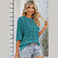 Mellie Teal Plaid Pattern Crochet Knit Short Sleeve Sweater