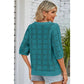 Mellie Teal Plaid Pattern Crochet Knit Short Sleeve Sweater