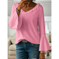 Melody Pink Ruffle 3/4 Sleeve Tops V Neck Top